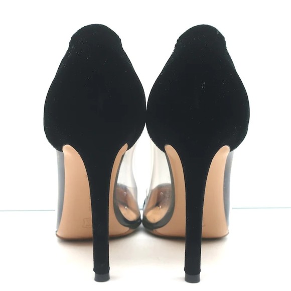 Gianvito Rossi Plexi Velvet and PVC Pumps Black Size 37.5 Pointed Toe Heels - Picture 8 of 11